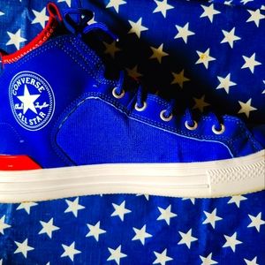 Red, White and Blue converse high top sneakers